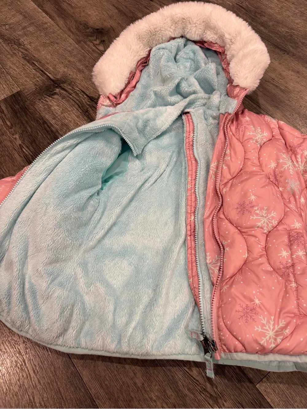 Snozu Pink Quilted Hooded Puffer Jacket with Blue Lining
